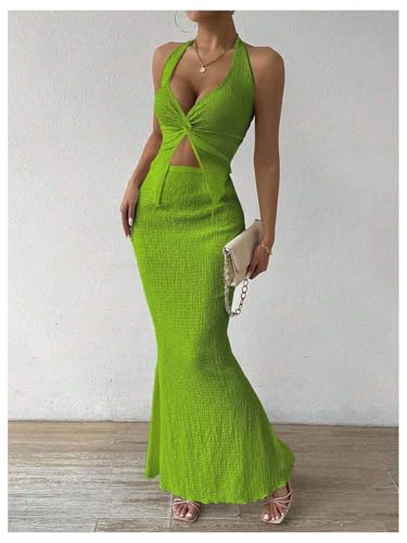 Image of SOLY HUX Women's Two Piece Outfits Twist Front Halter Cami Tops and Skirt Summer Set
