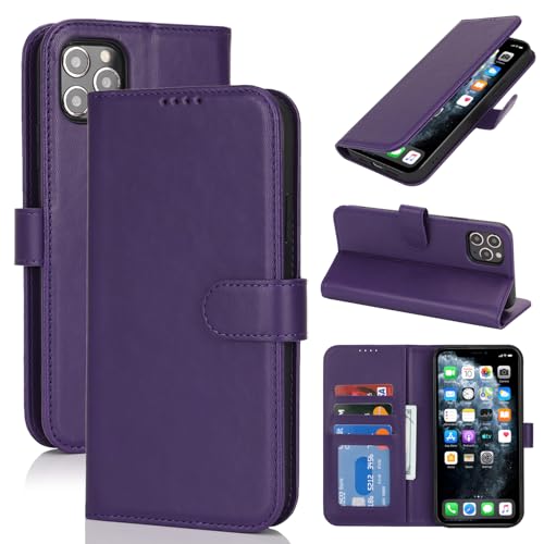 Image of for iPhone 11 Pro Max Case Wallet with Card Holder,for iPhone 11 Pro Max Wallet Case for Women Men,PU Leather Shockproof Magnetic Buckle Stand Flip Phone Case-Purple