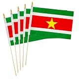 5 Pack Suriname Small Mini Wood Hand Held Stick Flag,Suitable For Various Holiday Parties, World Cup, National Day, And National Flag Day.
