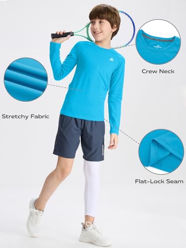 Image of DEVOROPA Youth Boys Compression Shirt Long /Short Sleeve Football Baseball Undershirt Quick Dry Kids Sports Baselayer Crewneck