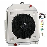 COOLINGBEST 62MM 4 Row Aluminum Radiator Replacement for 1942-1952 Ford F1 F2 F3 Pickup Ford V8, Radiators Electric Fan Shroud Thermostat Kit Combo 1943 1944 1945 1946 1947 1948 1950 1951