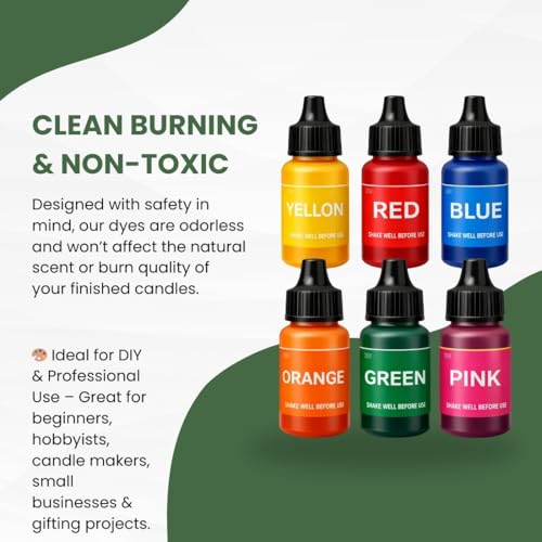 Image of Candle Making Liquid Dye Set 10 ml Each (Pack of 6) | Red, Green, Yellow, Blue, Orange & Pink | Liquid Wax Colour for Soy, Paraffin & Gel | Candle Dye for Candle Making