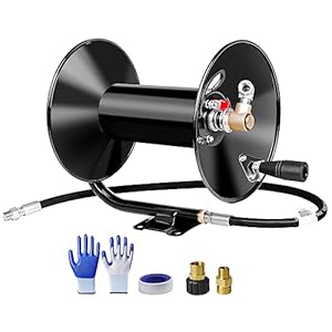 MEKOH Pressure Washer Hose Reel 100ft, 4000 PSI Heavy Duty Wall Mounted, Metal Hand Crank, Outdoor for Air/Liquid/Water Use