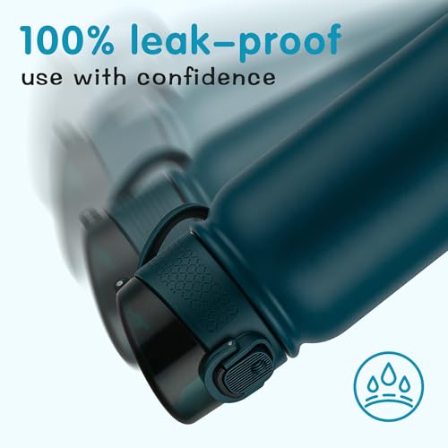 Image of GOPPUS Kids 12oz Insulated Stainless Steel Water Bottle, Leakproof Vacuum Tumbler with Carry Handle, Fits Cup Holders, Reusable Water Bottle for School Outdoor, Boys & Girls（Blue-green）