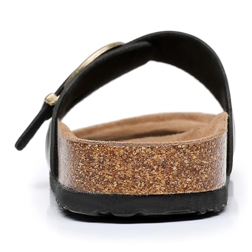 Image of WTW Women's Suede Cork Footbed Sandals Slide for Women with Arch Support | Comfortable Summer Sandals, Memory Foam Insole, Adjustable Buckle Beach Slip on Sandals for Travel and Everyday Wear