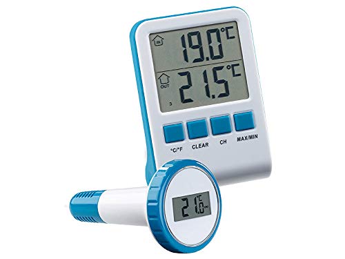infactory Wasserthermometer: Digitales Teich- und Poolthermometer mit LCD-Funk-Empfänger, IPX8 (Pool Funkthermometer, Wasser Thermometer Funk, Wassertemperatur)