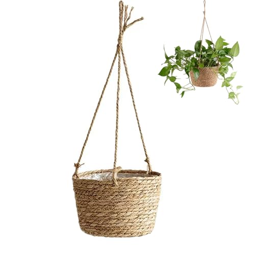 Rcbzzp Cestino di Piante Sospeso, Cesto per Piante in Corda, Vaso da Fiori Sospeso, Fioriera Sospesa da Appendere, per Piante da Appendere per Indoor e Outdoor (Marrone)
