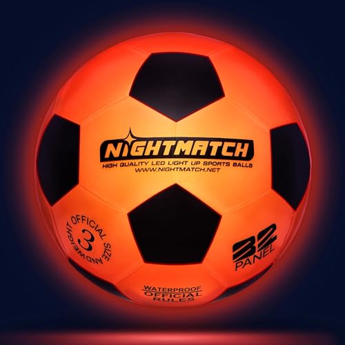 NIGHTMATCH Balón de Fútbol LED - Balon Futbol Talla 3 - Balon Futbol Luminoso en la Oscuridad - 2 Sensores LED Activados para Divertirse en la Oscuridad - Balon Futbol para Niños