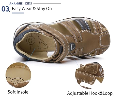 Ahannie Boys Girls Sandals for Toddler & Little Kids Closed Toe Summer Shoes with Hook Loop4