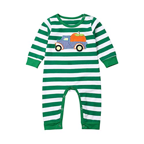 Baby Girls Boys Halloween/Christmas Outfits Stripe Pumpkin/Santa Romper Bodysuit Jumpsuit Pajamas Clothing Set 0-18M (12-18M, Halloween-Green)