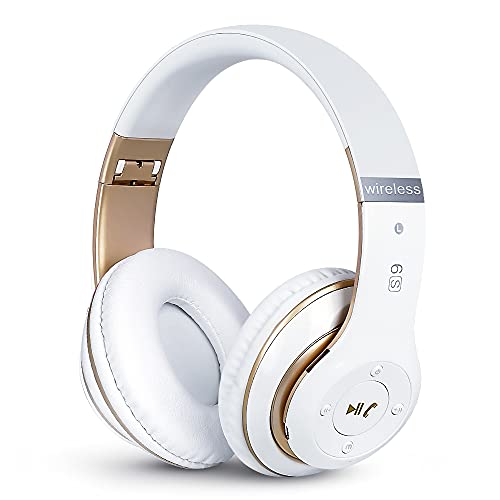 6S Casque Bluetooth sans Fil, écouteurs stéréo sans Fil stéréo Pliables Hi-FI Écouteurs avec Microphone intégré, Micro SD/TF, FM pour iPhone/Samsung/iPad/PC (Platine)