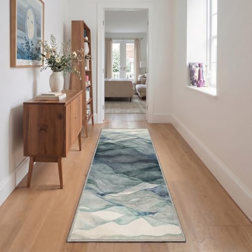 Image of BEIMO Area Rugs 8x10 for Living Room Bedroom, Modern Abstract Machine Washable Rug, Large Soft Low Pile Floor Carpet with Non Slip Backing for Dining Room, Dusty Teal
