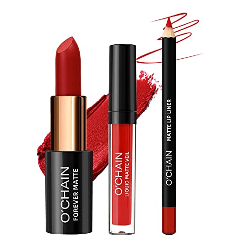 Baisen Diary Matte Lipstick & Matte Liquid Lipstick & Lip Liner Makeup Set, All In One Lips Makeup Kits Long-Lasting Wear Non-Stick Cup Not Fade Waterproof Lip Make Up Gift Set (04) #TOP16