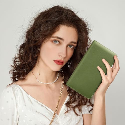 Image of Chelmon Womens Wallet Genuine Leather RFID Blocking Purse Credit Card Clutch (CH Green Army)