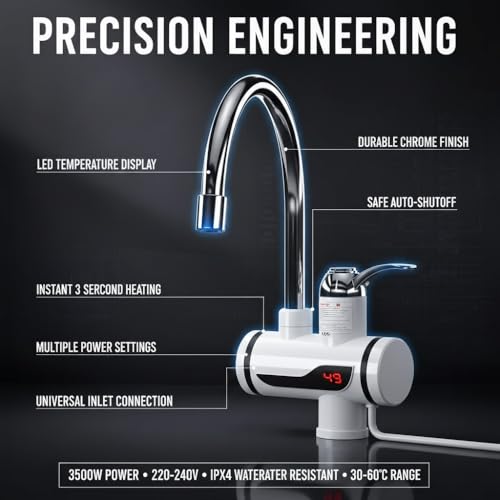Image of Drumstone Instant LED Electric Tap Water Heater - Compact Hot Water Geyser for Kitchen, Bathroom, Salon, Office, Clinics, Restaurants with Digital Display