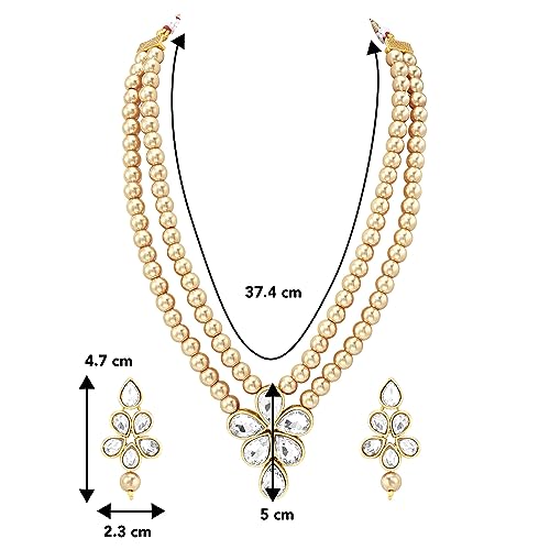 Image of Peora Crystal Faux Pearl Kundan Necklace & Jewellery Set Gift for Women