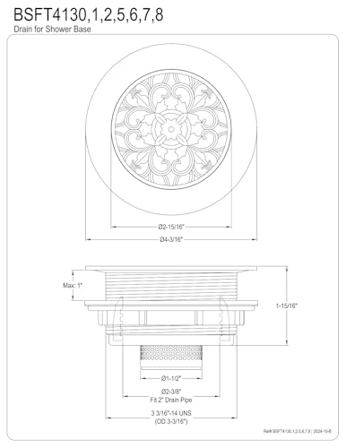 Kingston BSFT4137 4-1/4" Brass Round Grid Shower Base Drain, Brushed Brass - image 3