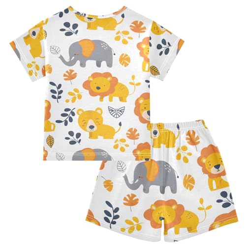 ALAZA Lion Leaf Elephant Pajamas Short Sleeve 2 Piece Sleepwear Top and Bottom Pajama Set Unisex2