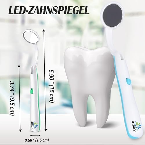 ARSUK Mundspiegel mit licht- Zahnspiegel mit licht- beschlagfrei, Zahninspektion, Zahnarzt-LED-Spiegel, Mund- und Mundpflege, 5,90 Zoll (15 cm), Blau und Grün, 2 Stück