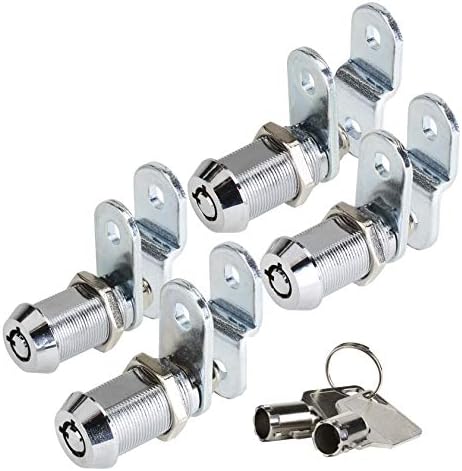 Westway Locks 1 1/8" Tubular Cam Lock with Chrome Finish - Keyed Alike 4 Pack with 2 Keys, 1 1/4" Cam and Offset Cam Lock - Cabinet Lock, Drawer Lock, RV Compartment Lock, File Cabinet Lock