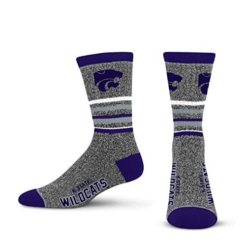 For Bare Feet Mens NCAA Kansas State Wildcats 5 Star Crew Sock Marble Grey Large