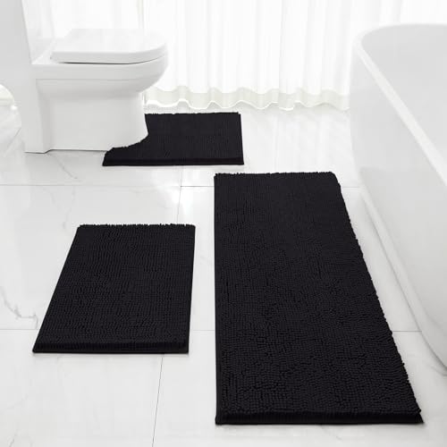 HOMEIDEAS Bathroom Rugs Set of 3, Super Soft Absorbent Chenille Bath Rugs
