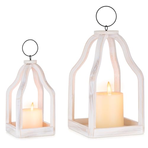Staymoment Wood Lanterns Decorative Indoor: Farmhouse Hanging Candle Holder Set