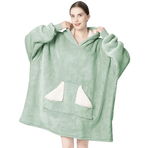 Touchat wearable blanket hoodie with oversized sherpa pocket and sleeves