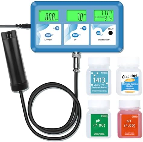Hydroponic ppm pH Monitor, WiFi 6 in 1 pH EC Meter for Hydroponics Growing System,Continuous Monitoring pH PPM EC CF Humidity Temp of DWC Grow System Water Reservoir Tank Aeroponic Garden Aquarium