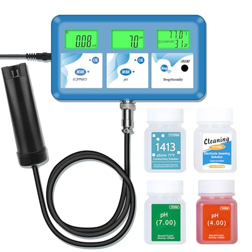 Hydroponic ppm pH Monitor, WiFi 6 in 1 pH EC Meter for Hydroponics Growing System,Continuous