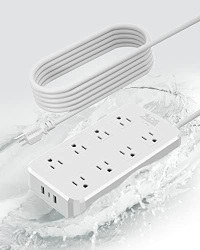 IPX6 Outdoor Power Strip Weatherproof, Waterproof Surge Protector with 8 Wide Outlet with 3 USB Ports, 10FT Long Extension Cord, Wall Mountable for Outside Decorations and More UL Listed(White)