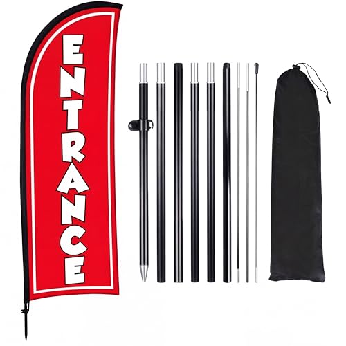 Buryeah Entrance Feather Flag 11 x 7.9 ft Entrance Swooper Flag with Pole Kit and Ground Spike for Business Advertising Banner Sign for Outside(Red)