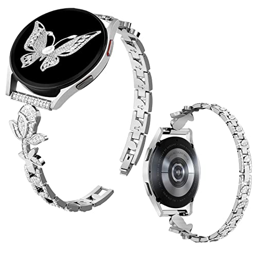 20mm Bling Rose Band for Samsung Galaxy Watch 4 40mm 44mm, Watch 5 40mm 44mm, Galaxy Watch 4 Classic 42mm 46mm, Active 2 40mm 44mm, Watch 5 Pro, Watch 3 41mm Adjustable Band Women Bracelet Wristband, Silver
