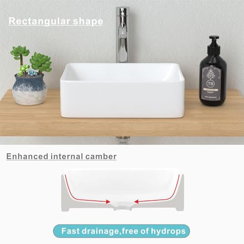 J-Family JFBS99 14.5'' X 10.6'' Bathroom Small Vessel Sink Above Counter White Porcelain Ceramic Sink Bowl Vanity Sink Lavatory Rectangular Wash Hand Basin,Jfbs99 thumb #4