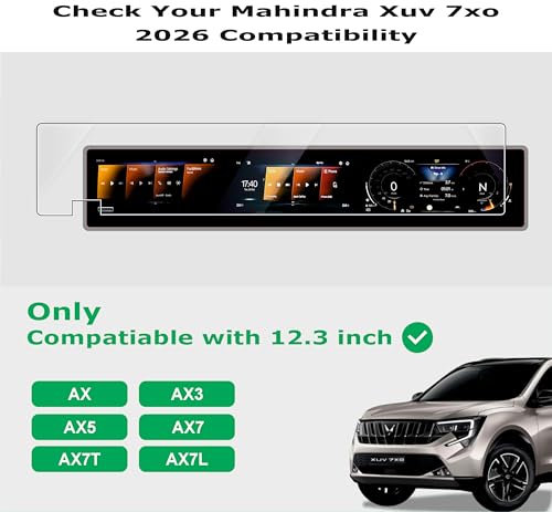 Image of OHAYO Military Strength Screen Protector for Mahindra XUV 7XO 2026 12.3 Inch Display | Not Tempered Screen Guard | 9H Hardness Scratch Resistant Protective Film | Bubble Free Ultra HD Clear | Edge-to-Edge Coverage with Installation Kit