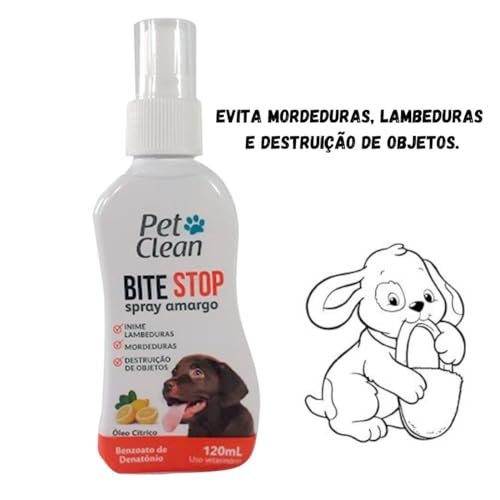 Kit 3 Spray Amargo Repelente Bite Stop Pet Clean para Cães Evita Mordeduras Destruição de Objetos e