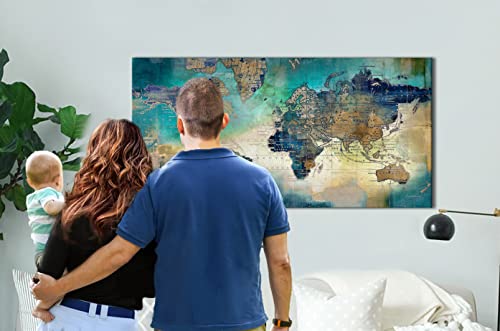 Large World Map Canvas Prints Wall Art For Living Room Office "24X48" Green World Map Picture Artwork Decor For Home Decoration #TOP4