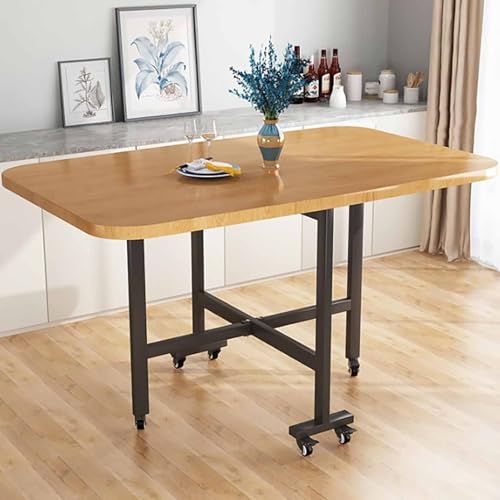 Snaweo Mesa de Cocina Plegable con Estructura de Acero y 6 Ruedas, Mesa de Cocina Extensible de Espacio, de Madera, for Espacios PequeñOs y Sala de Estar.(Color1,120x80cm/47.2x31.5in)