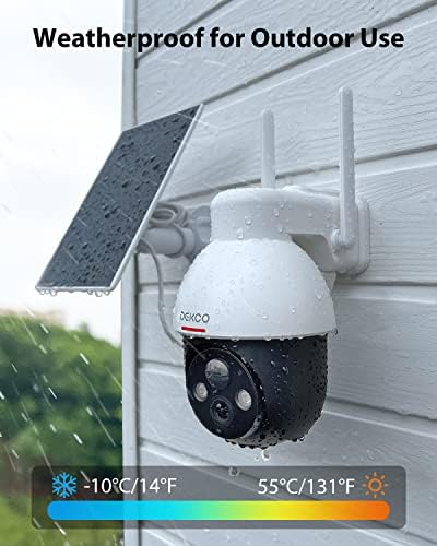 DEKCO 2K Solar Security Camera Wireless Outdoor, Battery Powered 2.4G WiFi 360° View Pan Tilt Strobe Light/ Spotlight Home System with Motion Detection and Siren, Two-Way Audio, IP65 (2K-B)