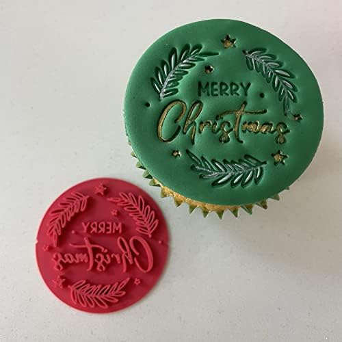 Merry Christmas Wreath Cookie Stamp Fondant Embosser 6cm (2.36 inches) Made in The UK for Baking, Cooking, Fondant, Icing, Cupcake, Cookie, Cake, Biscuits, Decoration