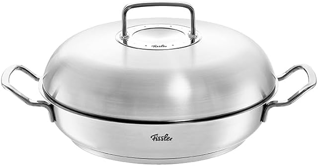 Fissler Oryginalna profesjonalna kolekcja/patelnia do serwowania ze stali nierdzewnej (Ø 28 cm, 3,0 l) okrągła brytfanna z pokrywą o dużej pojemności, wysoka krawędź, niepowlekana - indukcyjna