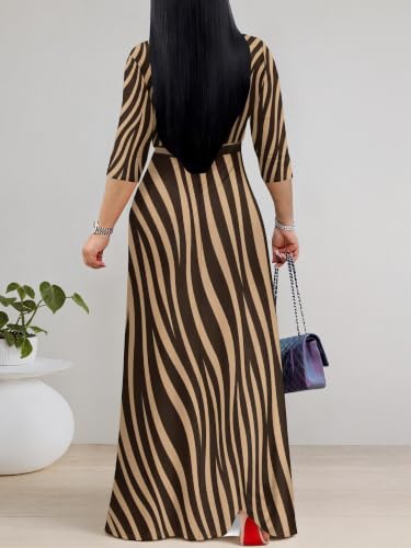 Image of Maxi Dress for Women with Sleeves, Empire Waist Dress | A-line shape, self-tie belt, side pockets and pull-on design; stretch fabric for church, work and casual wear