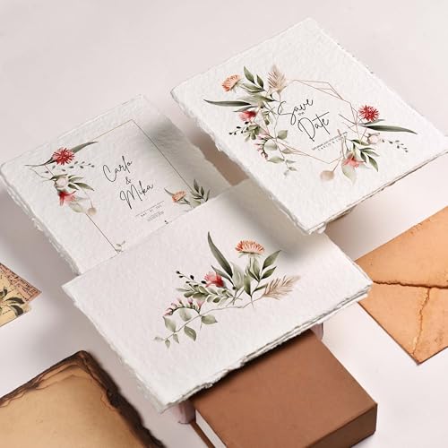 400 GSM / 25 Sheets - Rough/Textured Watercolor Drawing/Sketching Paper - 16"X11.5" - Handmade Deckle Edge Cotton Paper Made from Virgin Egyptian - Off-White by Leather Village - Thumbnail 6