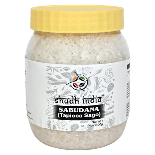 Shudh india Sabudana (Tapioca/Sago) Pearls 14oz (400g) ~ All Natural | Vegan | No Colors | NON-GMO | Kosher | Indian Origin