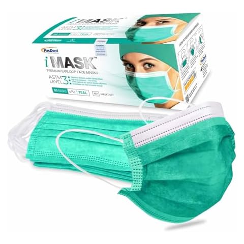 Pac-Dent - MASKT-06T-TA iMask ASTM Level 3 Face Masks, 4-Ply, Teal, 50-Pack Cover