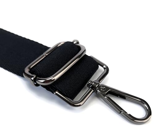 Image of Black Purse Strap with Gunmetal Black Hardware 1-1 /2 Inch Wide Solid Color Replacement Crossbody Guitar Style Shoulder Strap for Handbags Totes