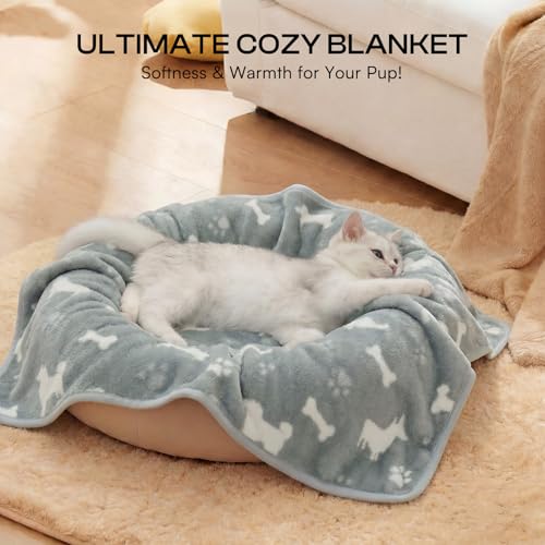 Image of Luciphia 1 Pack 3 Dog Printed Fleece Pet Blankets Washable,Soft Warm Throw Covers for Crate Couch Bed,Cozy Puppy Essentials for Dogs and Cats, Blue /Grey /Khaki, Small (23x16 inch)