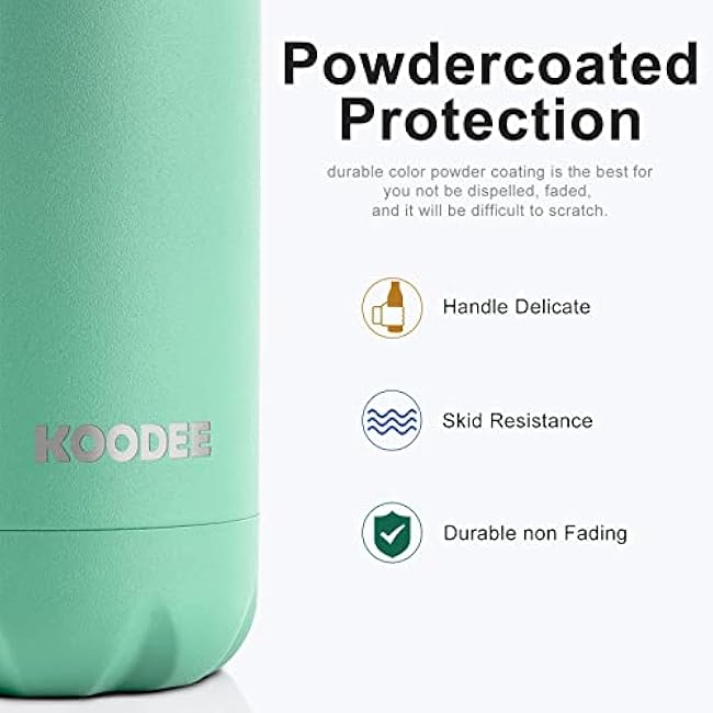koodee Kids Insulated Water Bottle 2 Pack-17 oz Stainless Steel Double Wall Vacuum Insulated Water Bottle for School, Cola Shape Leak Proof Sports Flask (Aquamarine Blue-Sky Blue)