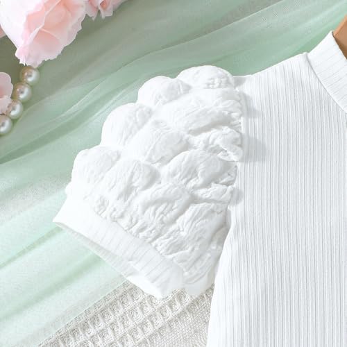 Image of 2-7Y Toddler Girl Skirt Set Kid 2Pcs Outfits Puff Short Sleeve Top Pleated Skirt with Bowknot Spring Summer Clothes