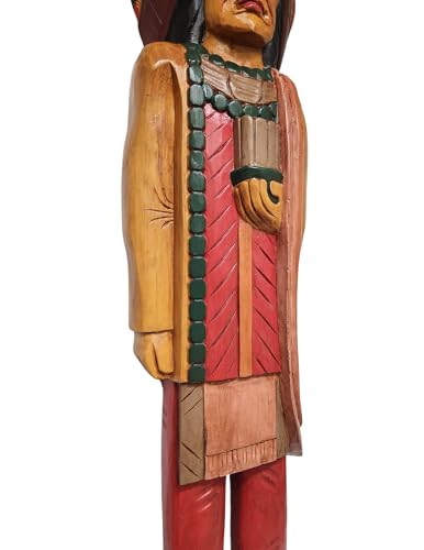 WorldBazzar 5 Foot Tall Giant Hand Carved Wooden Cigar Indian Statue Sculpture Carving Chief Cowboy Western Art - Thumbnail 4